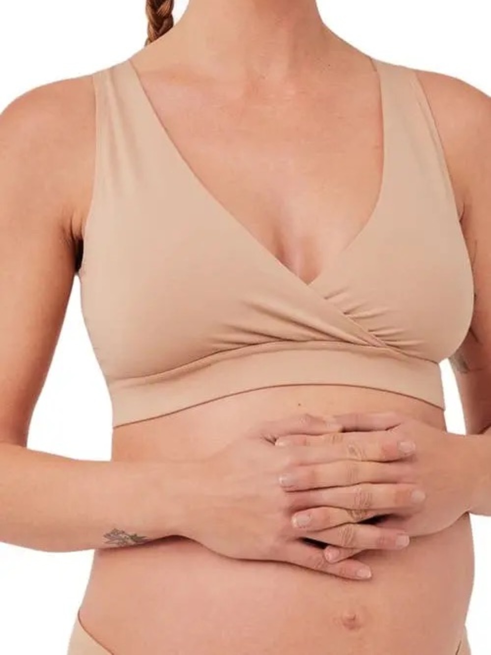 PACT Nude Beige Maternity Nursing Bra Crossover Bralette Cotton